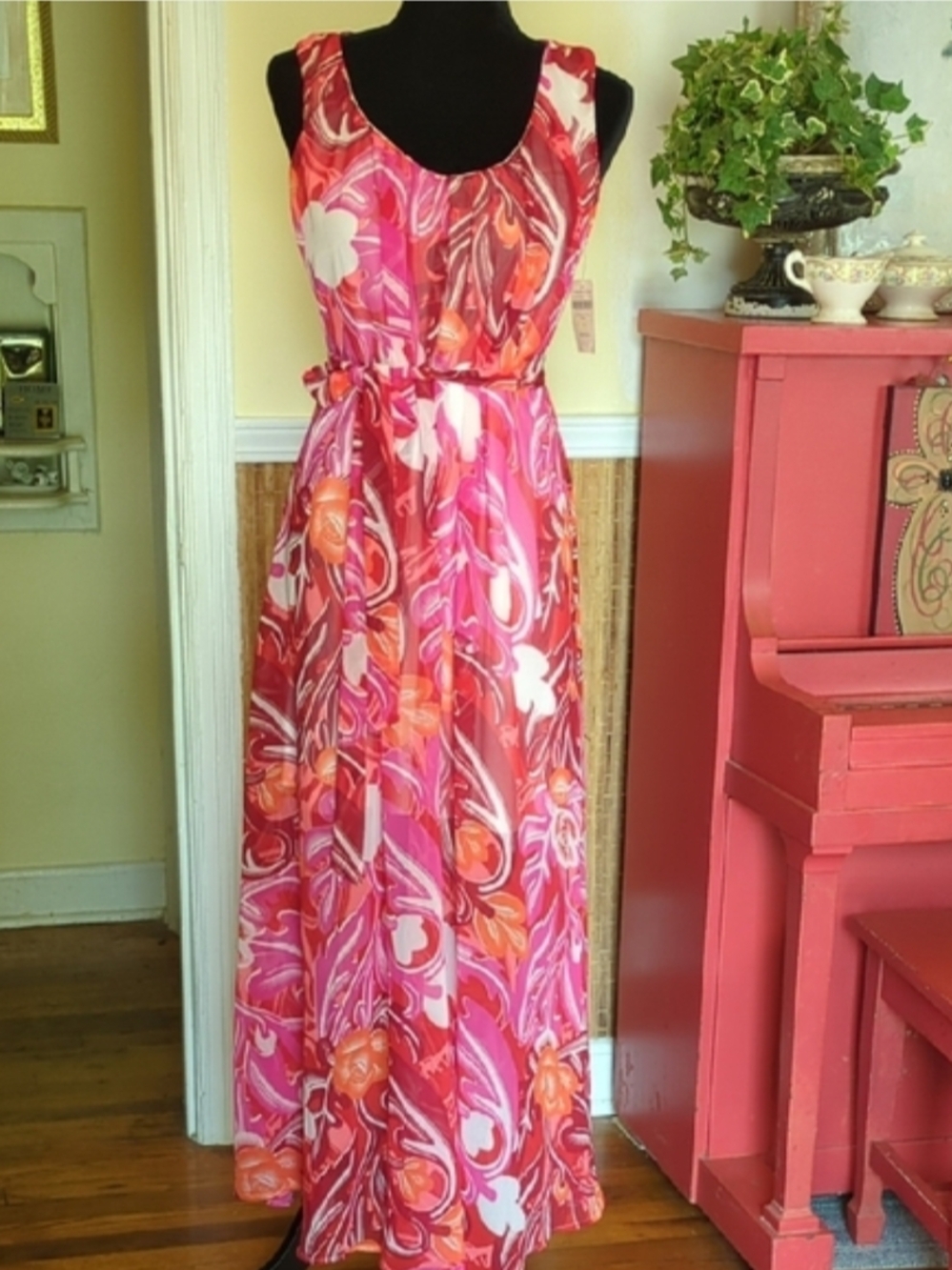 Coldwater Creek Pink & Orange Floral Swirl Maxi Dress